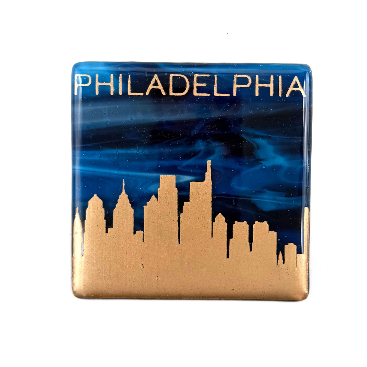 Philadelphia Sunset Skyline Fused Glass 4" Single Coaster