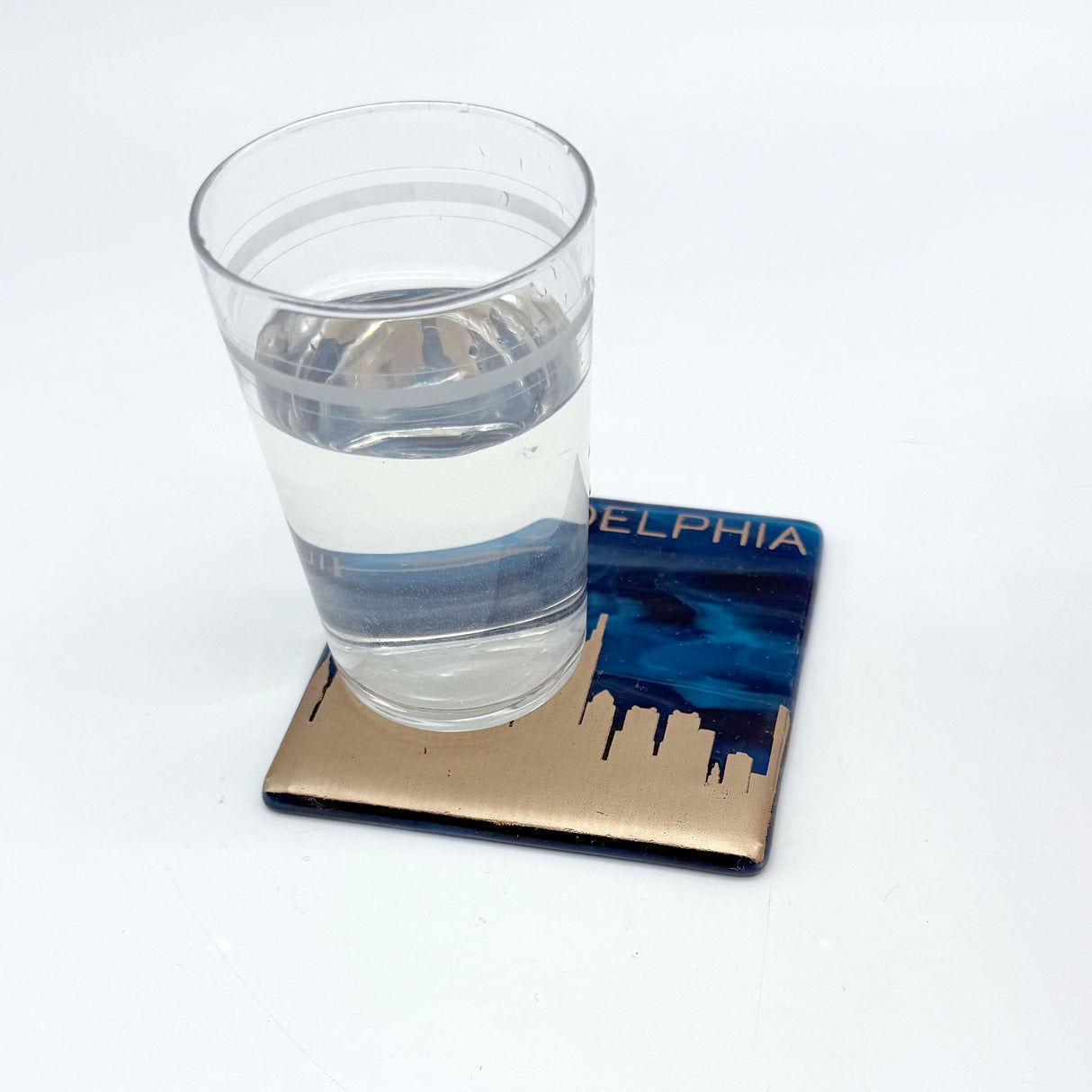 Philadelphia Sunset Skyline Fused Glass 4" Single Coaster