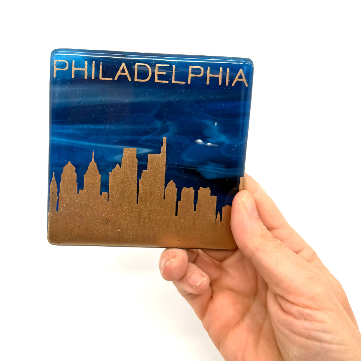 Philadelphia Sunset Skyline Fused Glass 4" Single Coaster