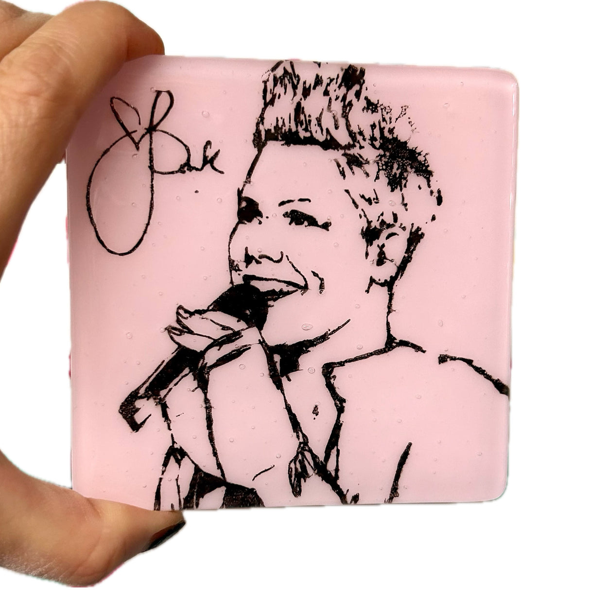 Pink  Fused Glass 4" Single Coaster