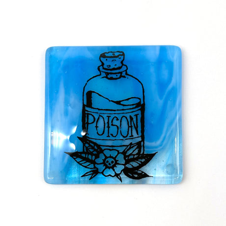 Poison Tattoo 4" Handmade Fused Glass Bar Coaster