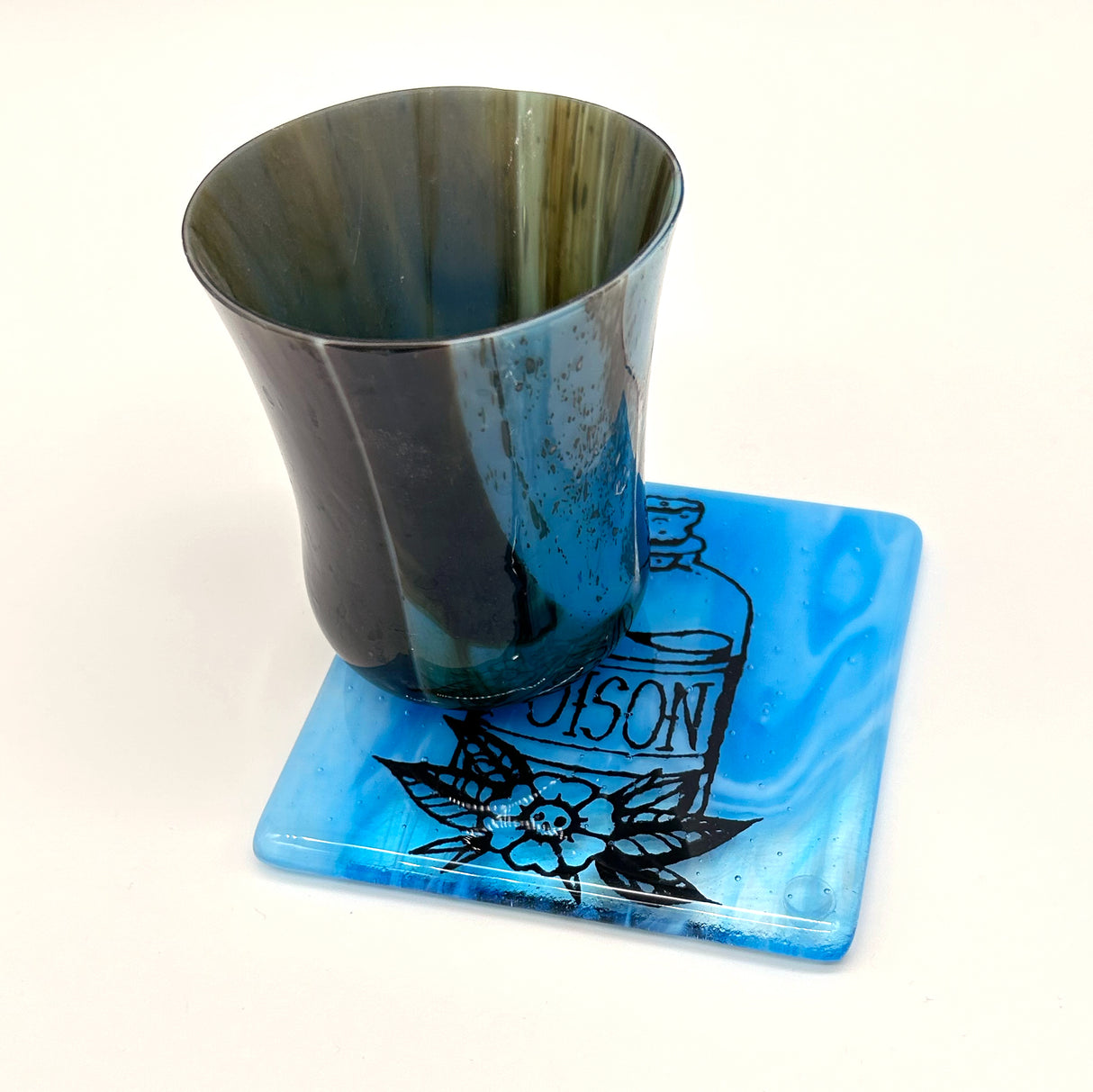 Poison Tattoo 4" Handmade Fused Glass Bar Coaster