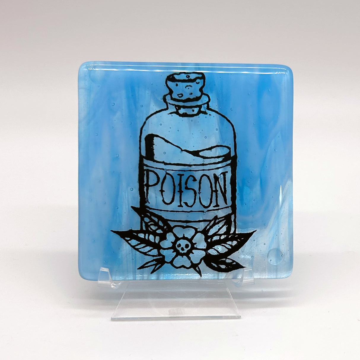 Poison Tattoo 4" Handmade Fused Glass Bar Coaster