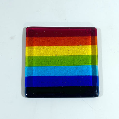 Rainbow Stripes Fused Glass 4" Single Coaster