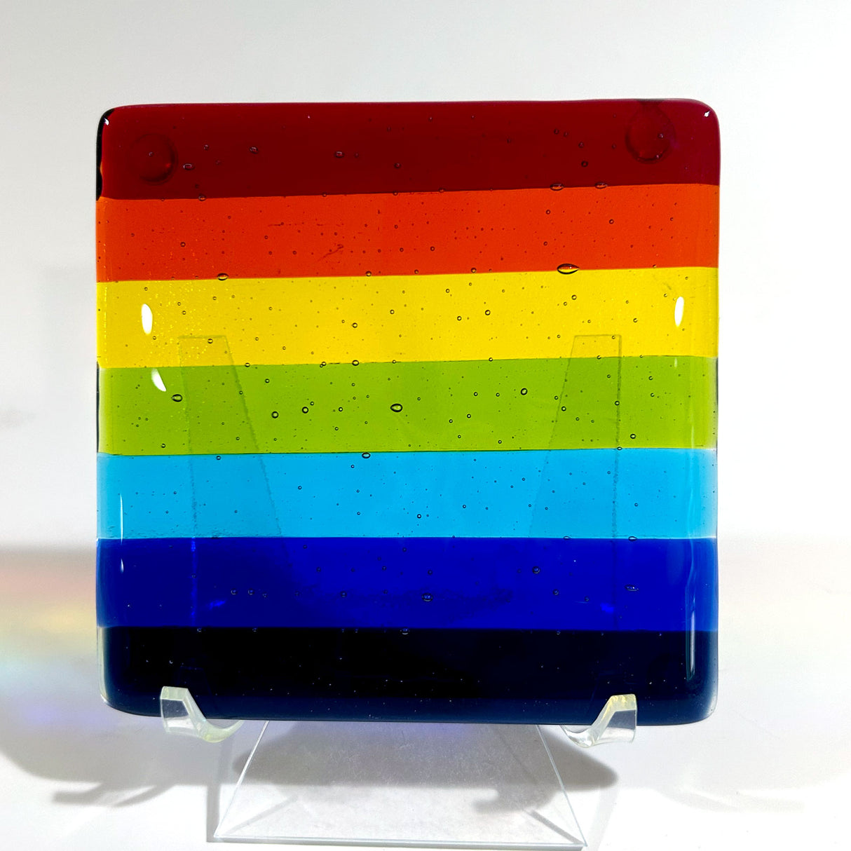 Rainbow Stripes Fused Glass 4" Single Coaster