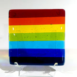 Rainbow Stripes Fused Glass 4" Single Coaster