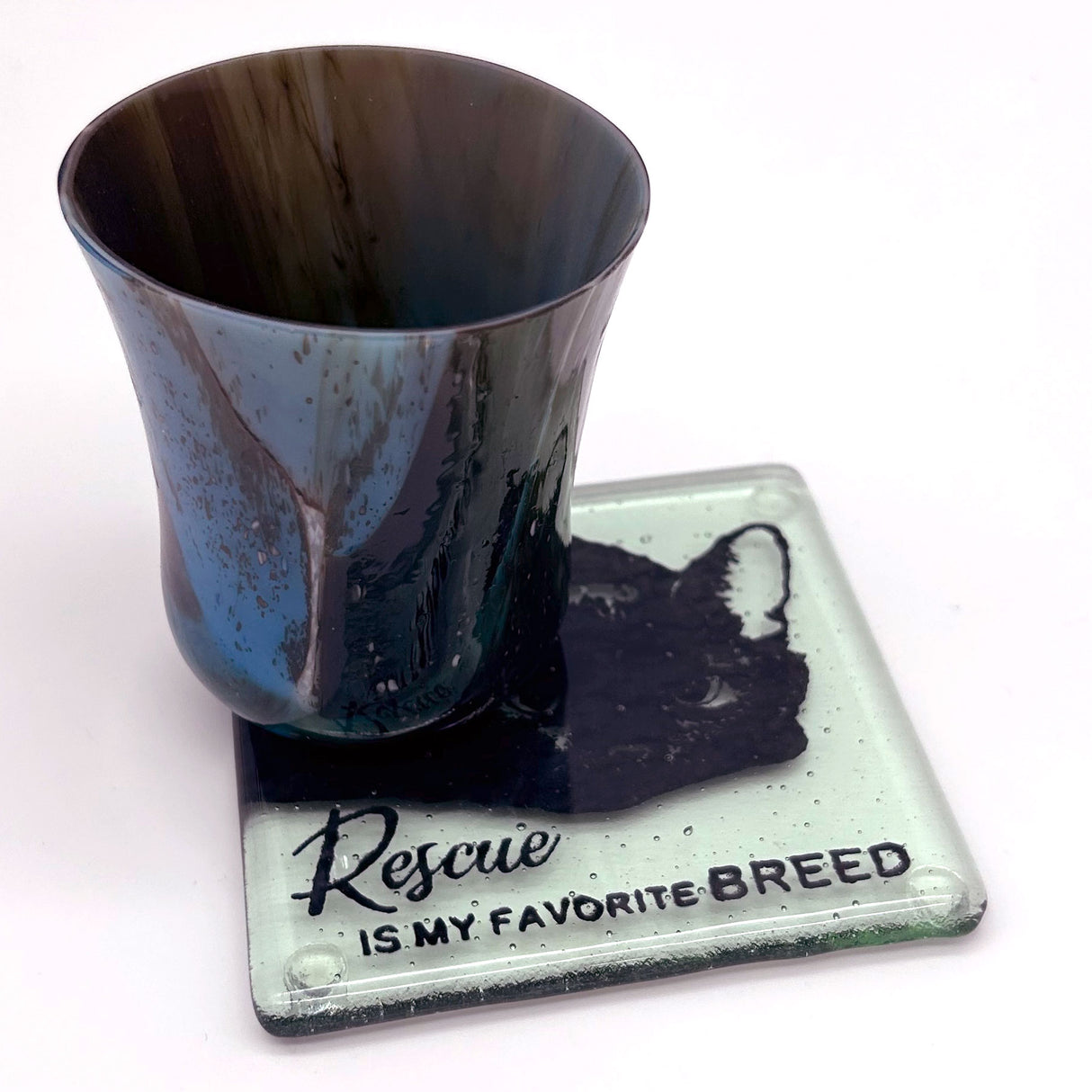 Rescue Is My Favorite Cat Breed Fused Glass 4" Single Coaster