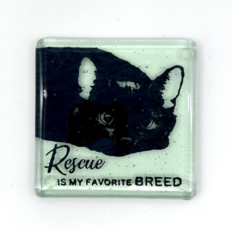 Rescue Is My Favorite Cat Breed Fused Glass 4" Single Coaster