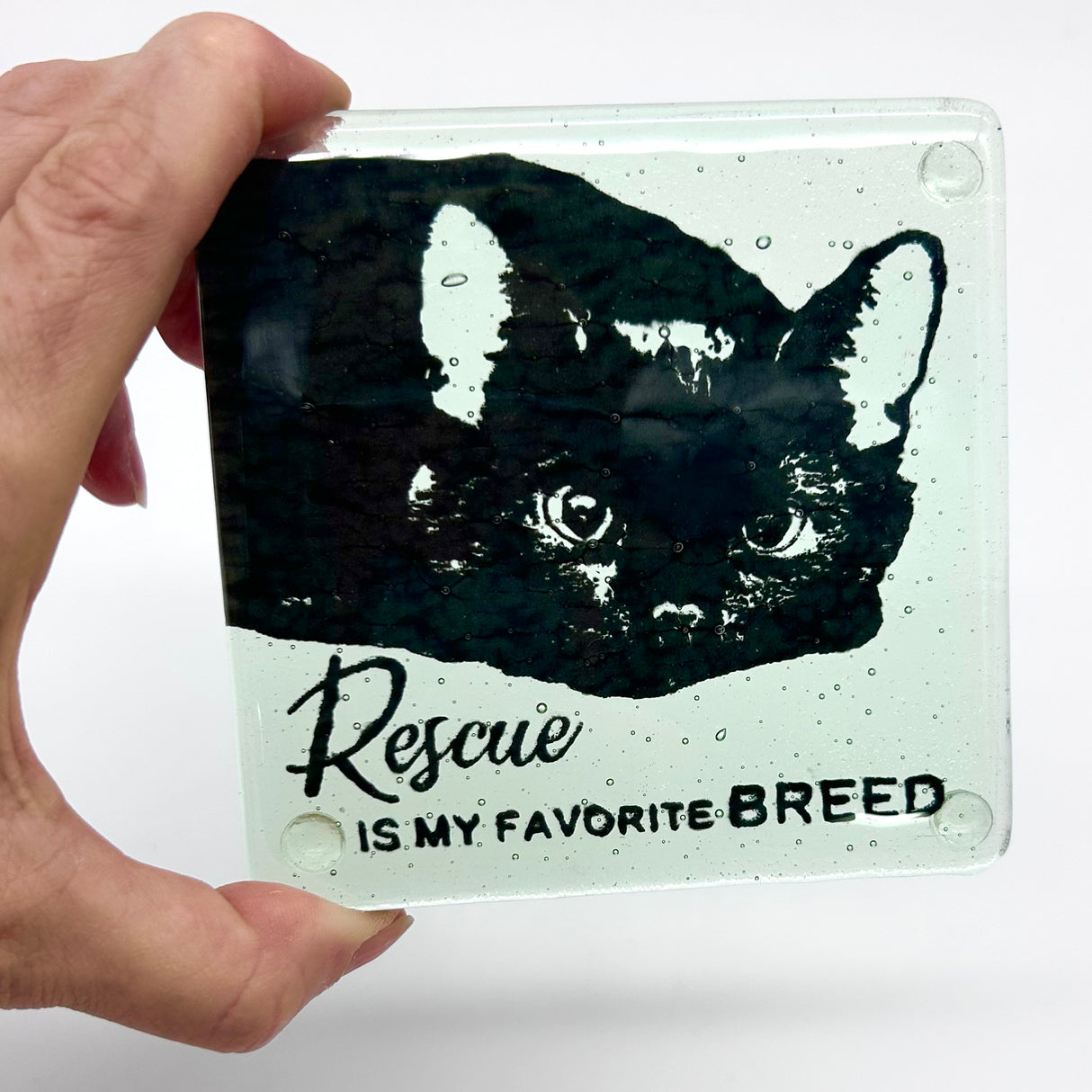 Rescue Is My Favorite Cat Breed Fused Glass 4" Single Coaster