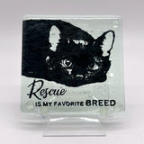 Rescue Is My Favorite Cat Breed Fused Glass 4" Single Coaster