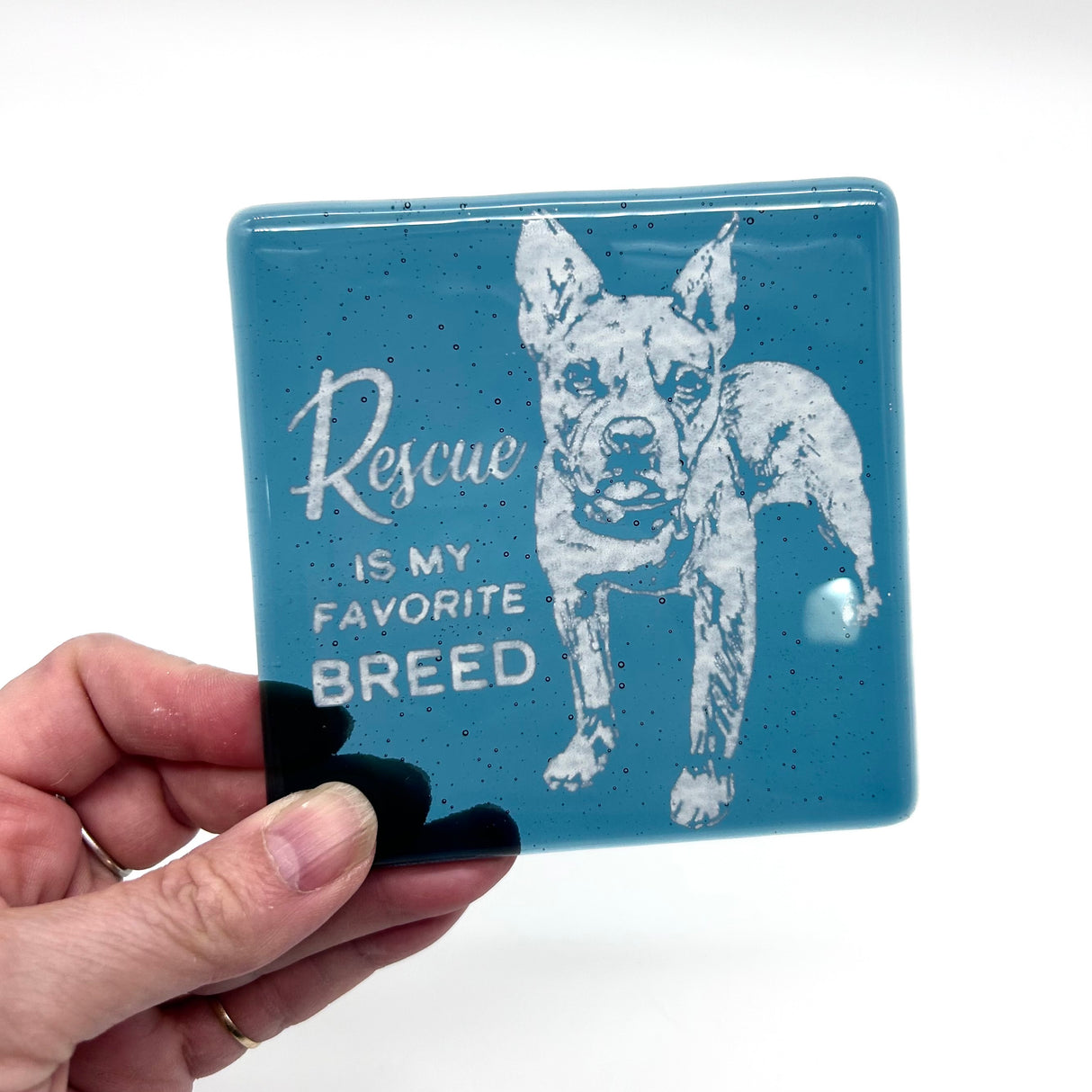 Rescue Is My Favorite Dog Breed Fused Glass 4" Single Coaster