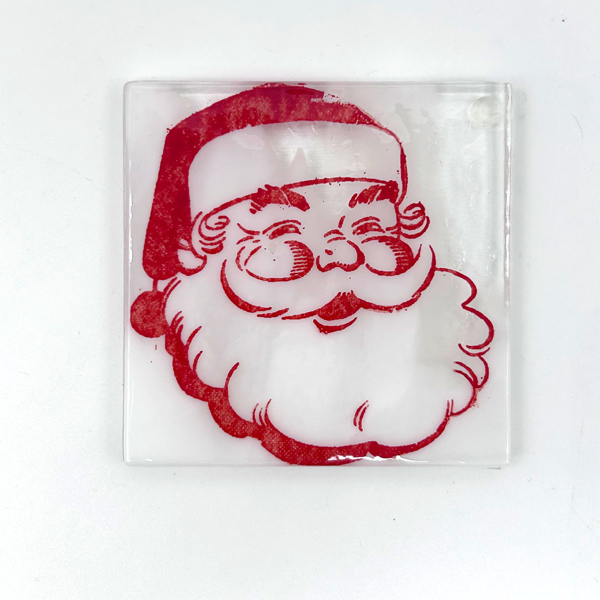 Vintage Santa Fused Glass 4" Single Coaster