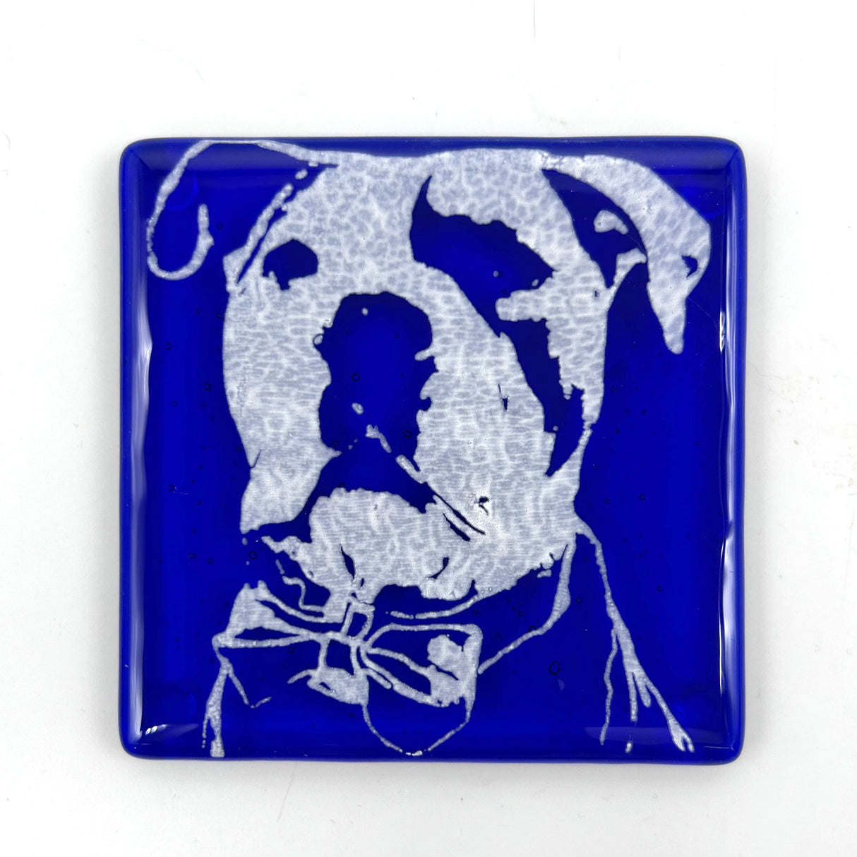 Bully Dog (Scout) Handmade 4" Handmade Fused Glass Coaster