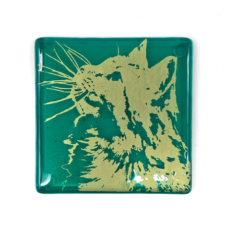 Fancy Cat (Suki) Handmade 4" Handmade Fused Glass Coaster