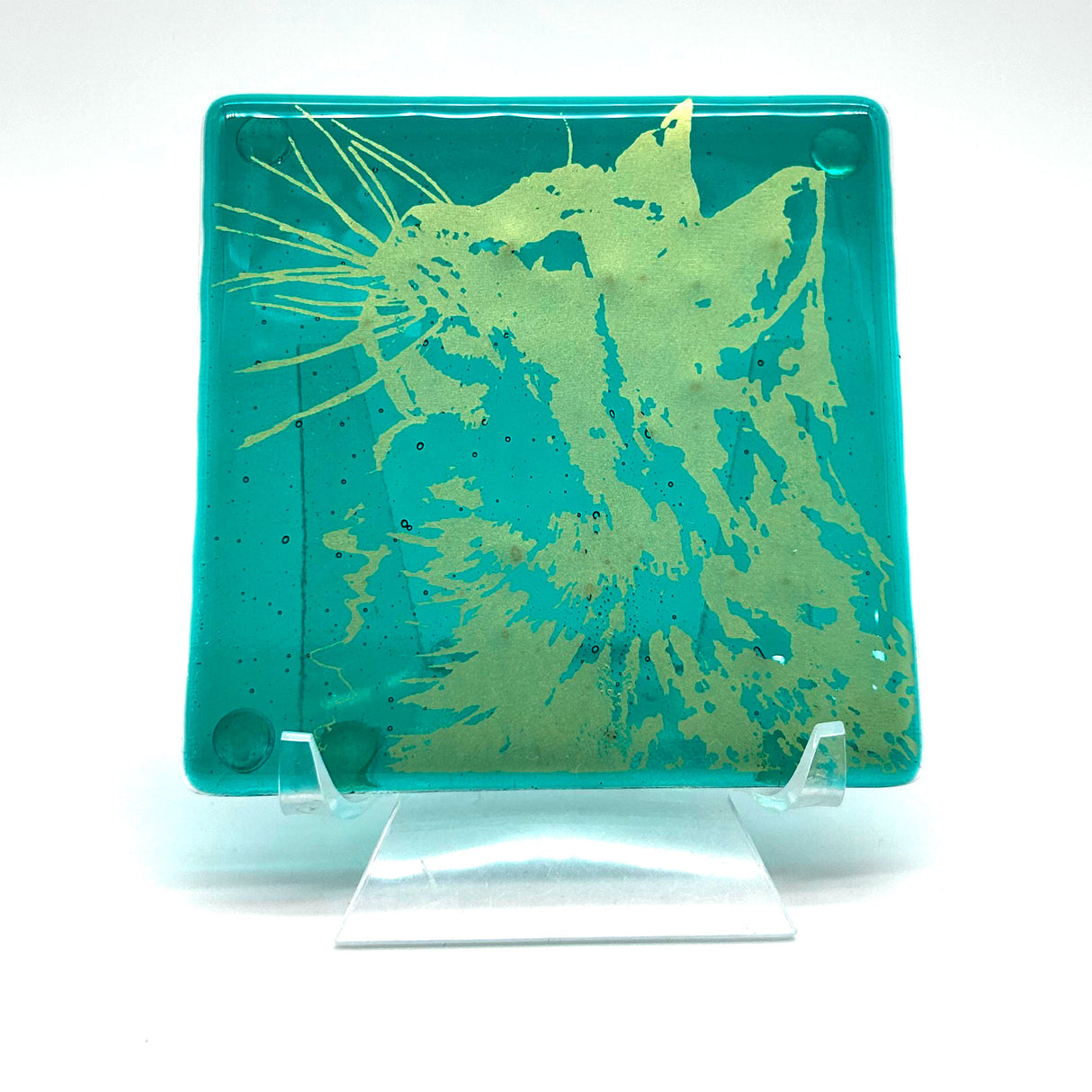 Fancy Cat (Suki) Handmade 4" Handmade Fused Glass Coaster
