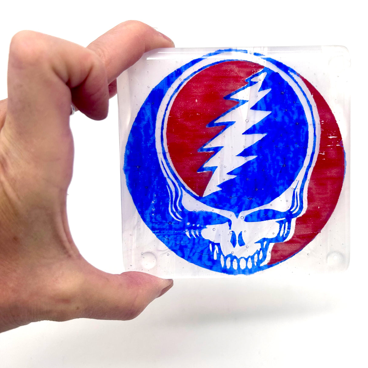 Steal Your Face Grateful Dead Handmade 4" Single Fused Glass Coaster