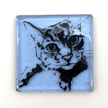 Tabby Cat Handmade 4" Handmade Fused Glass Coaster