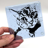 Tabby Cat Handmade 4" Handmade Fused Glass Coaster