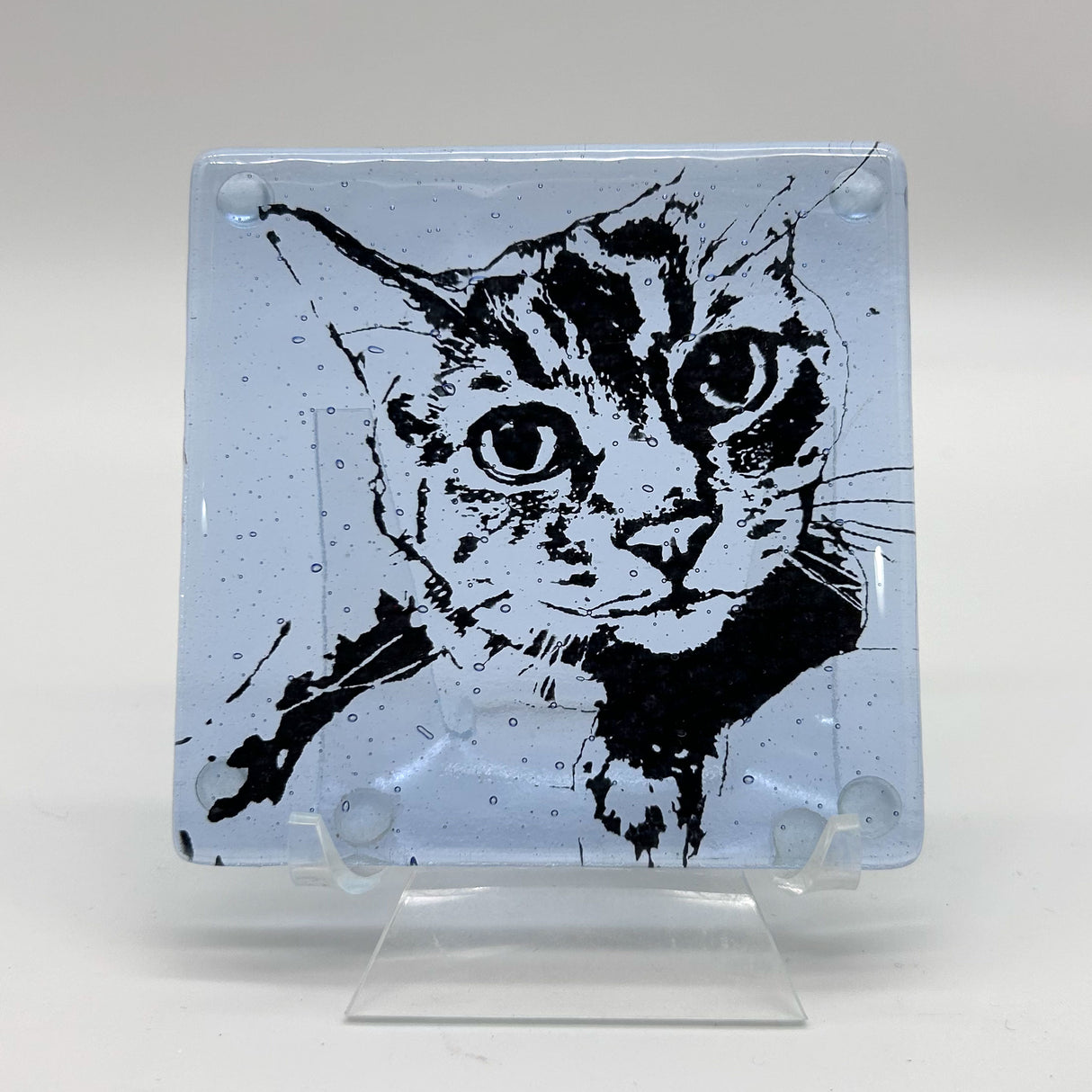 Tabby Cat Handmade 4" Handmade Fused Glass Coaster