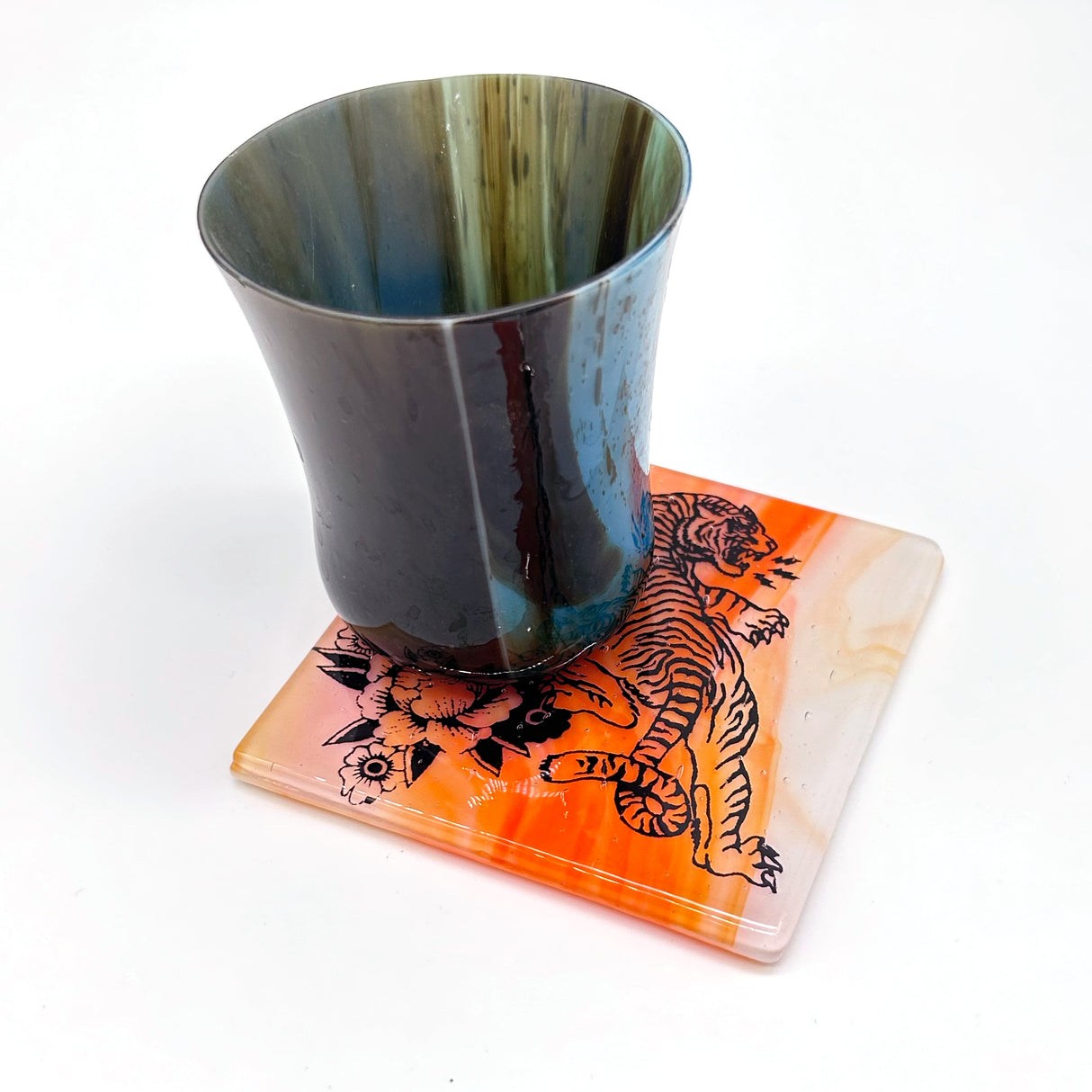 Tiger Tattoo Fused Glass 4" Single Coaster