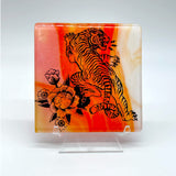 Tiger Tattoo Fused Glass 4" Single Coaster