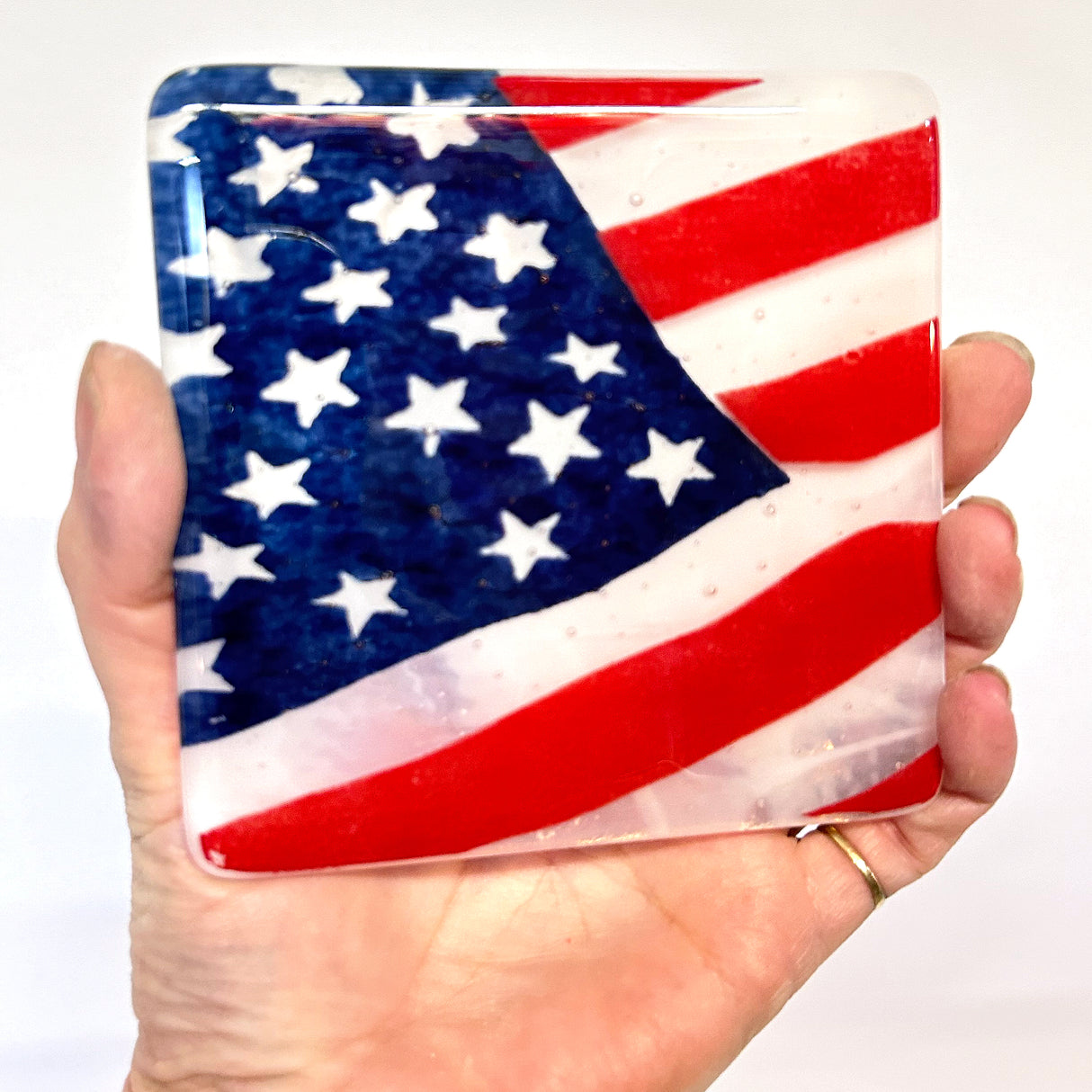 USA American Flag Fused Glass 4" Single Coaster