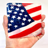 USA American Flag Fused Glass 4" Single Coaster