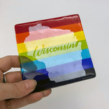 US States Fused Glass 4" Single Coaster - Rainbow Pride or Single Color Background - made to order