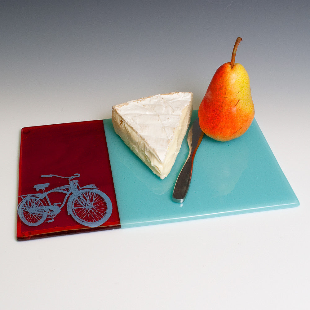 Bike 7x11" Fused Glass Cheese Plate