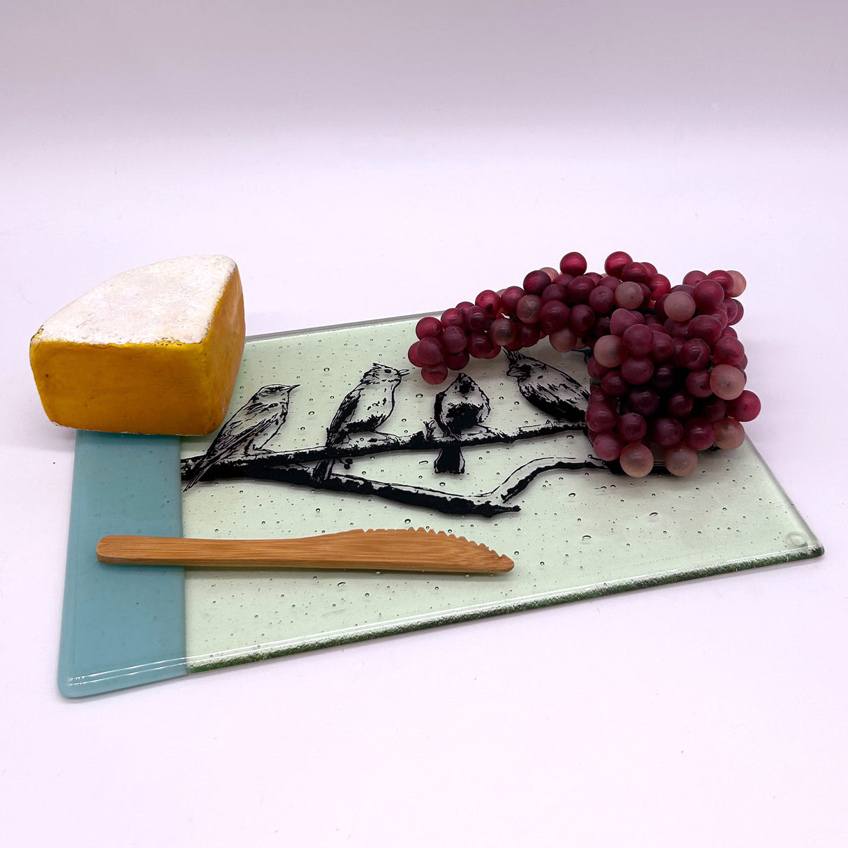 Birds On A Wire 7x11" Fused Glass Cheese Plate