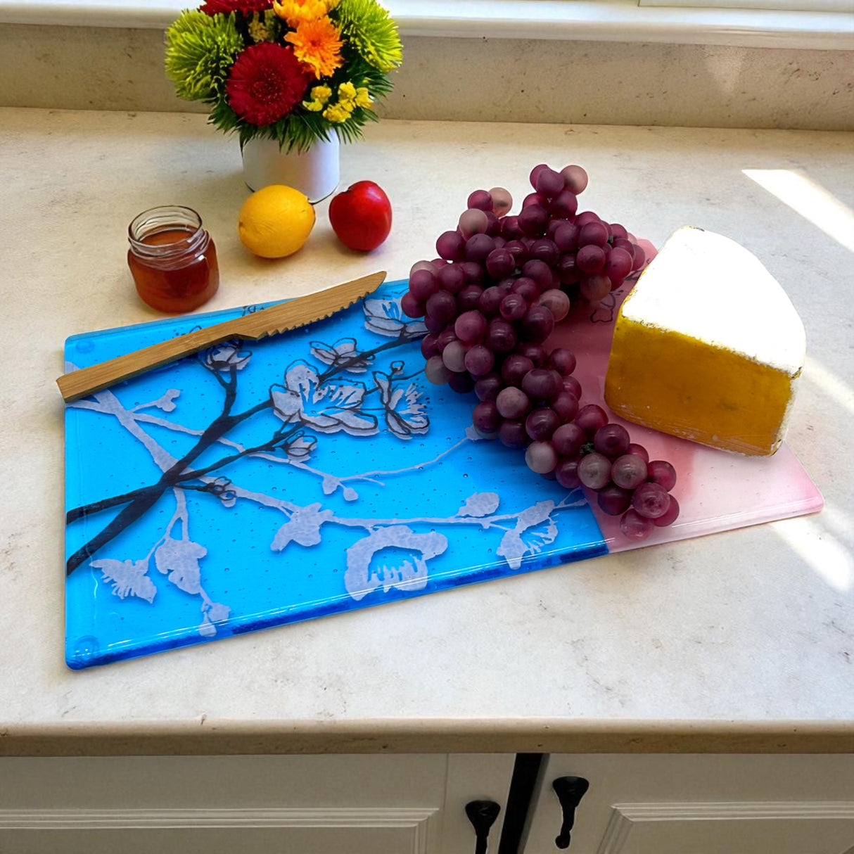 Cherry Blossom  7x11" Fused Glass Cheese Plate