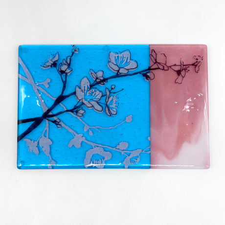 Cherry Blossom  7x11" Fused Glass Cheese Plate