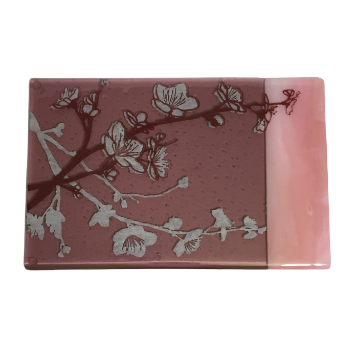 Cherry Blossom  7x11" Fused Glass Cheese Plate
