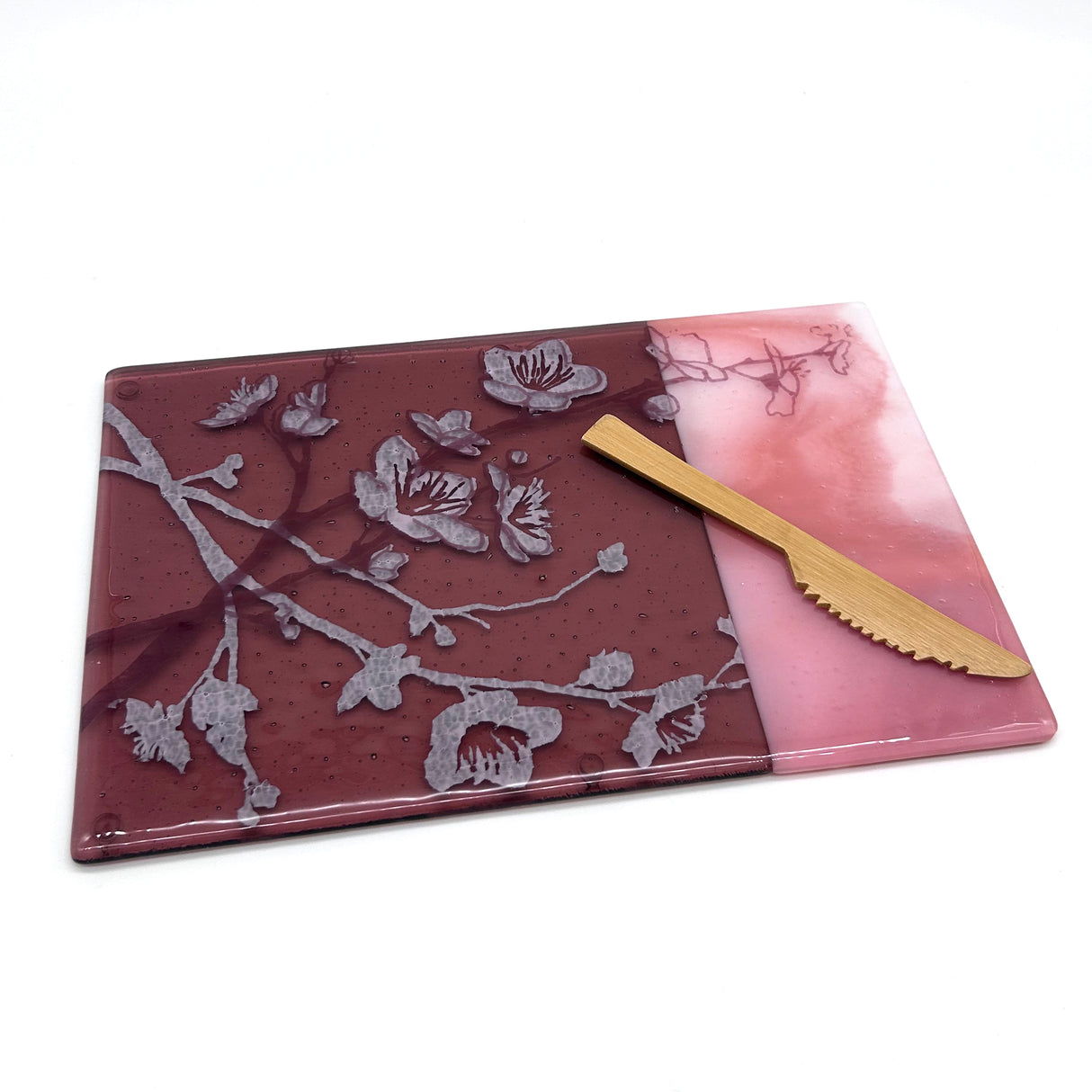 Cherry Blossom  7x11" Fused Glass Cheese Plate
