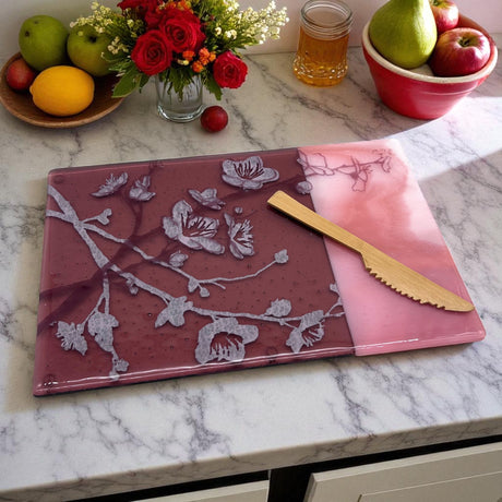 Cherry Blossom  7x11" Fused Glass Cheese Plate