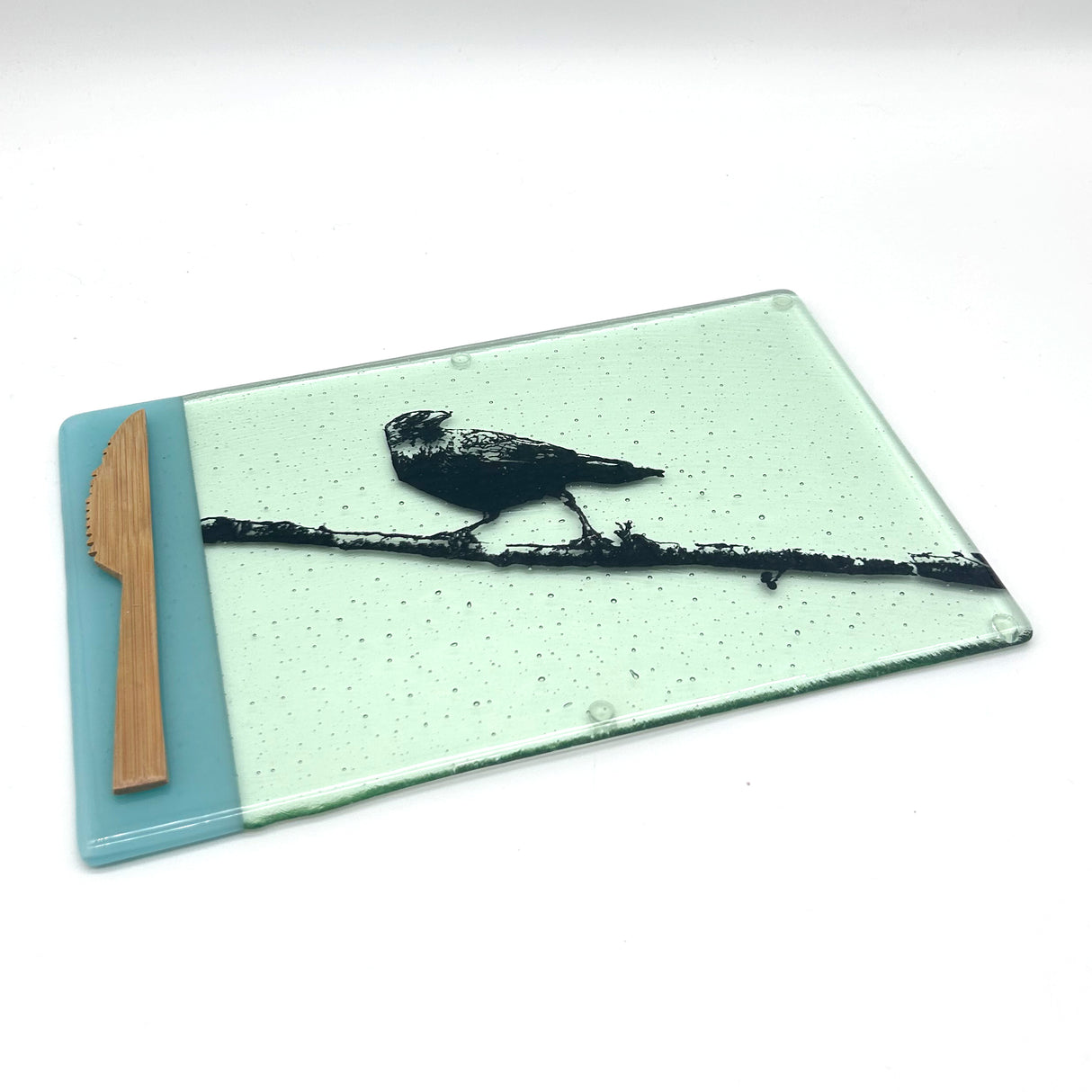 Crow 7x11" Fused Glass Cheese Plate