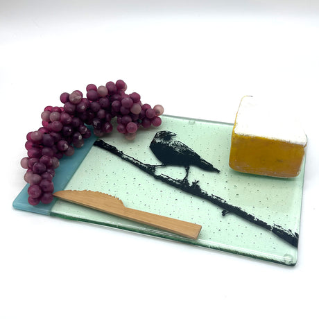 Crow 7x11" Fused Glass Cheese Plate