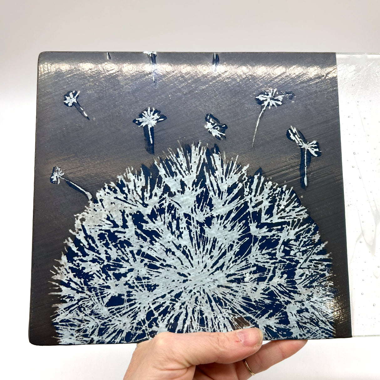 Dandelion 7x11" Fused Glass Cheese Plate