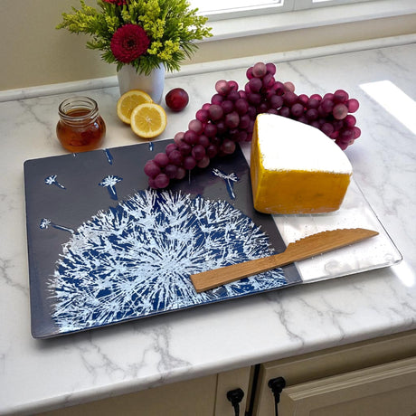 Dandelion 7x11" Fused Glass Cheese Plate