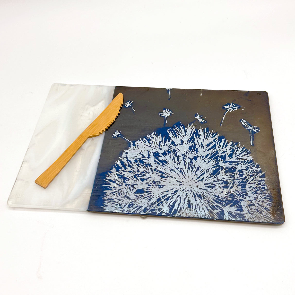 Dandelion 7x11" Fused Glass Cheese Plate