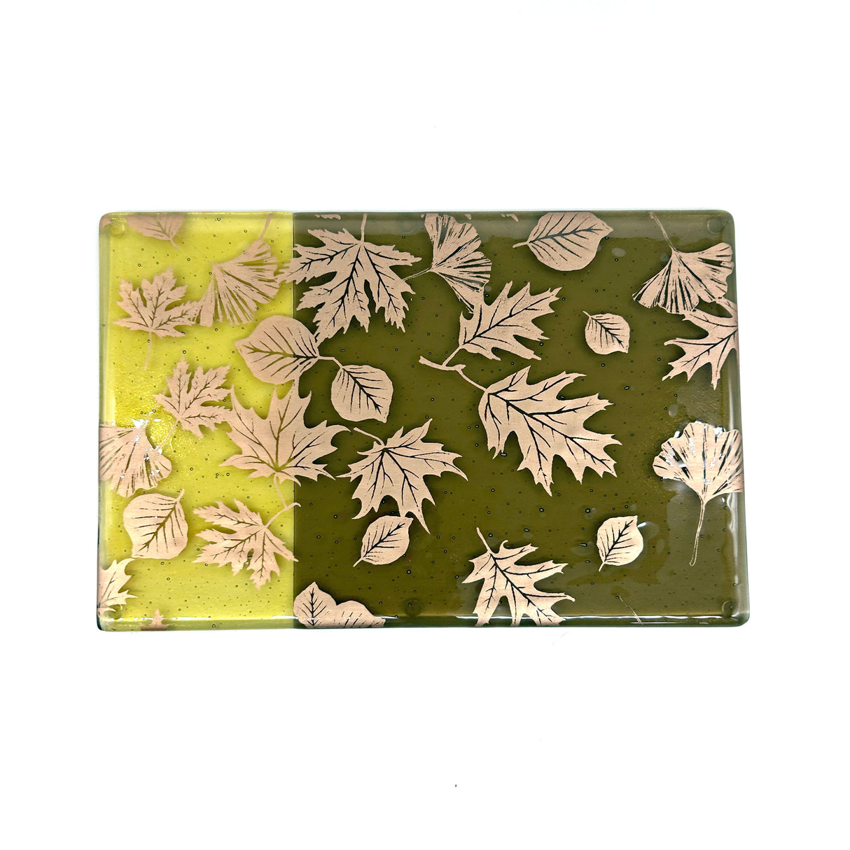 Falling Autumn Leaves 7x11" Fused Glass Cheese Plate