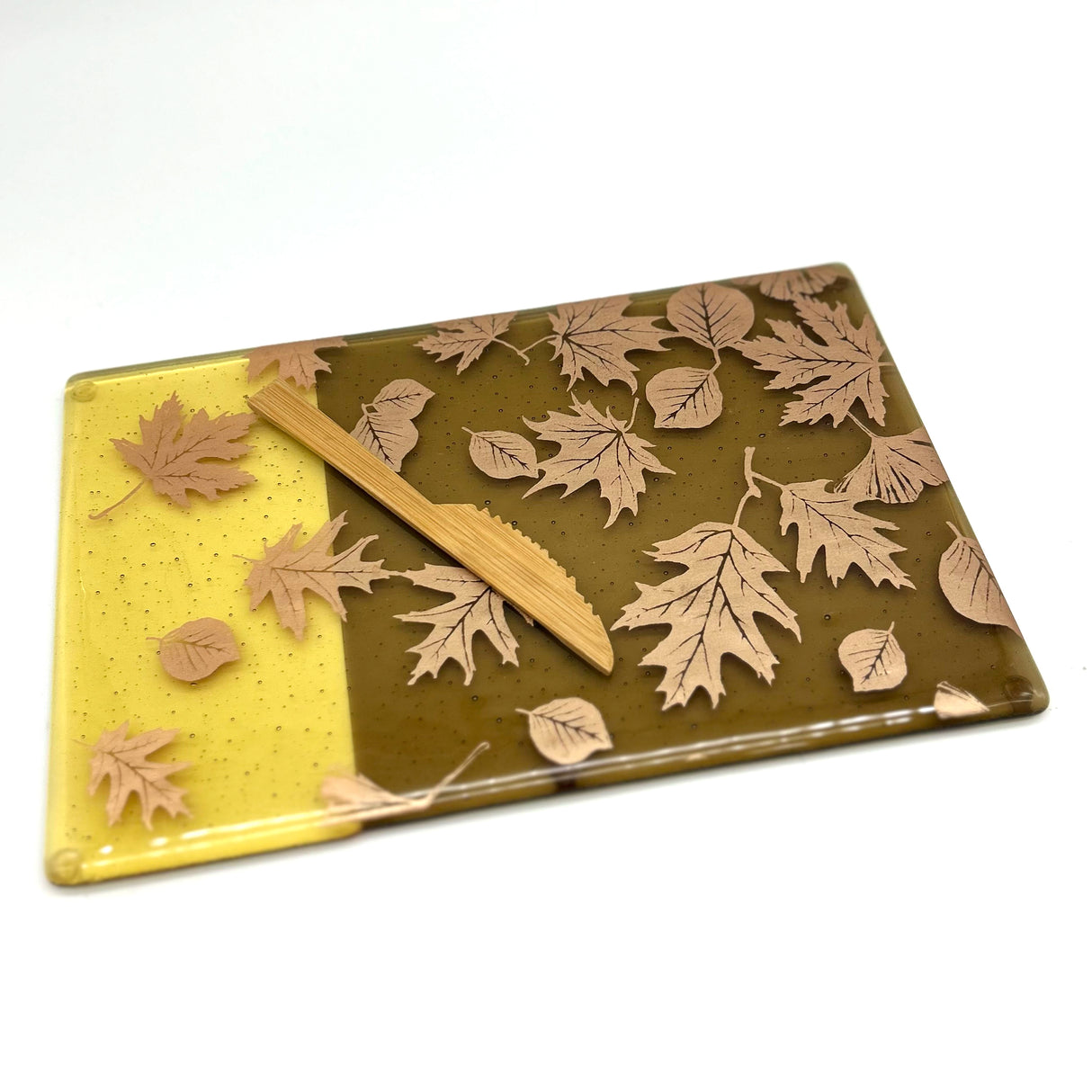 Falling Autumn Leaves 7x11" Fused Glass Cheese Plate