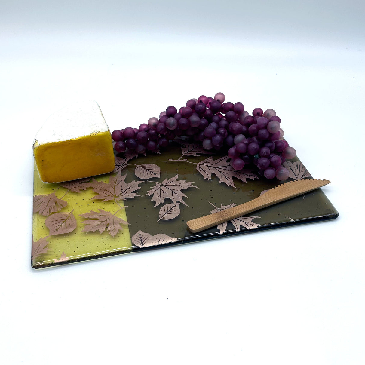 Falling Autumn Leaves 7x11" Fused Glass Cheese Plate