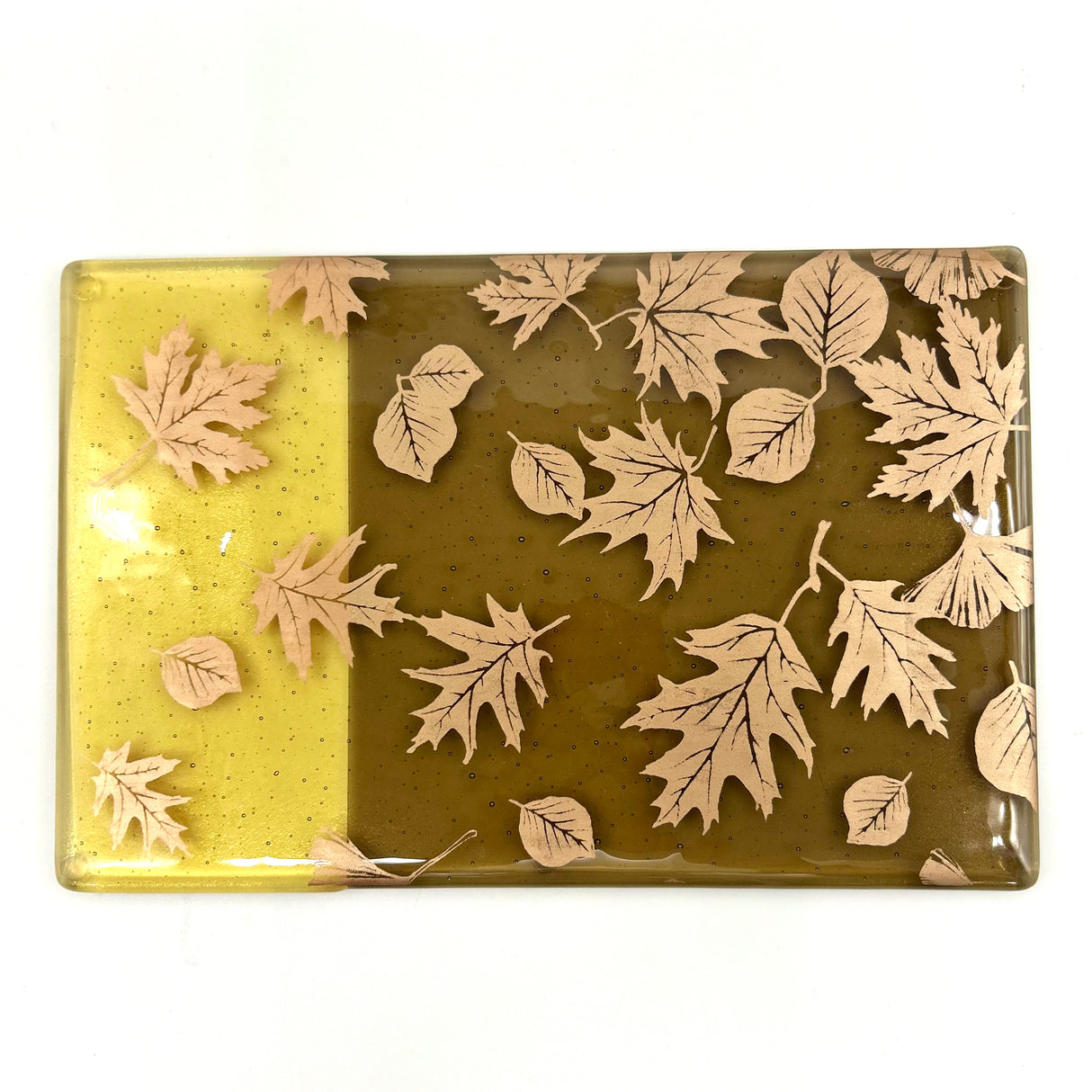 Falling Autumn Leaves 7x11" Fused Glass Cheese Plate