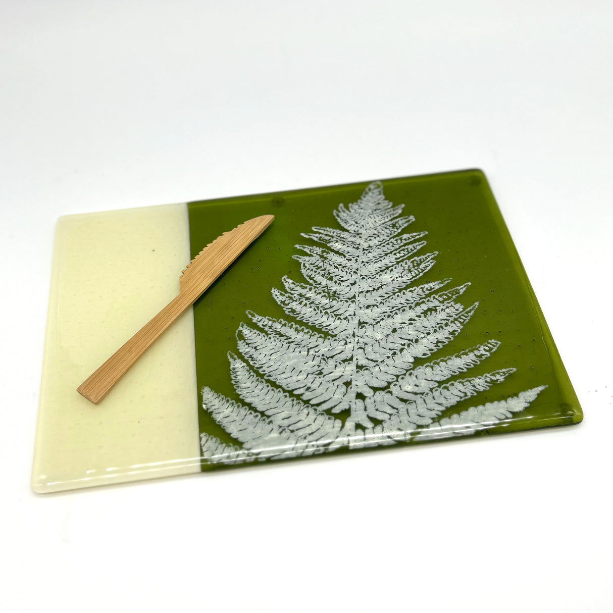 Fern Leaf  7x11" Fused Glass Cheese Plate