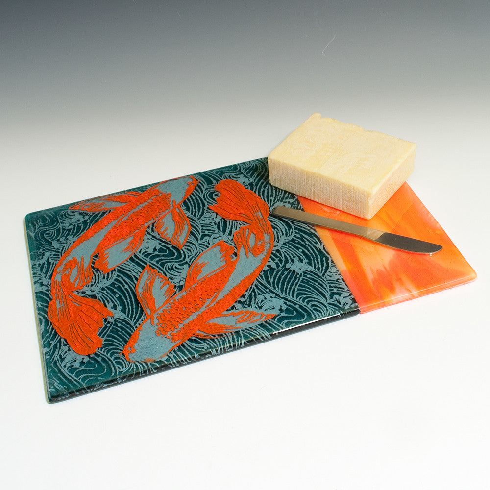 Koi 7x11" Fused Glass Cheese Plate