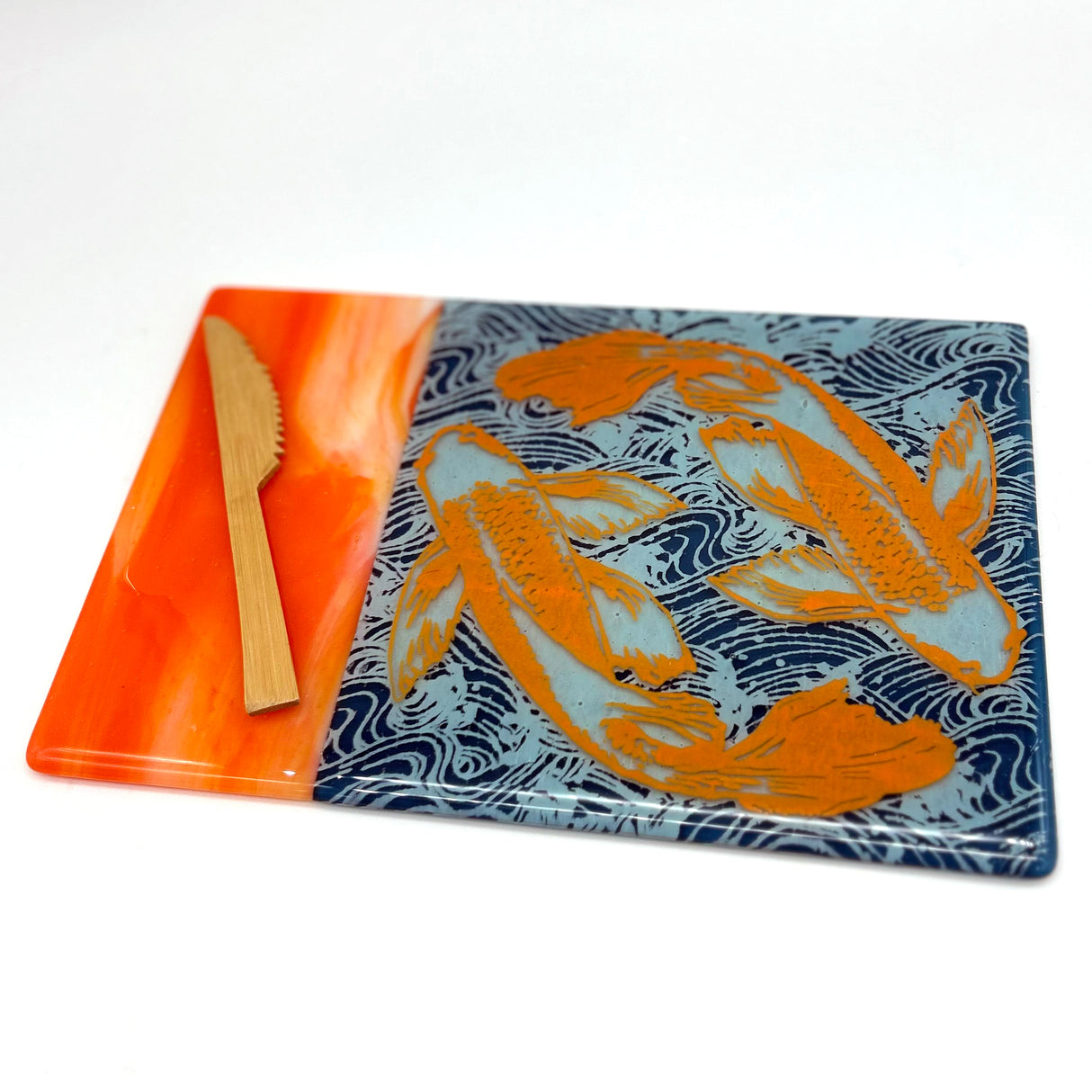 Koi 7x11" Fused Glass Cheese Plate