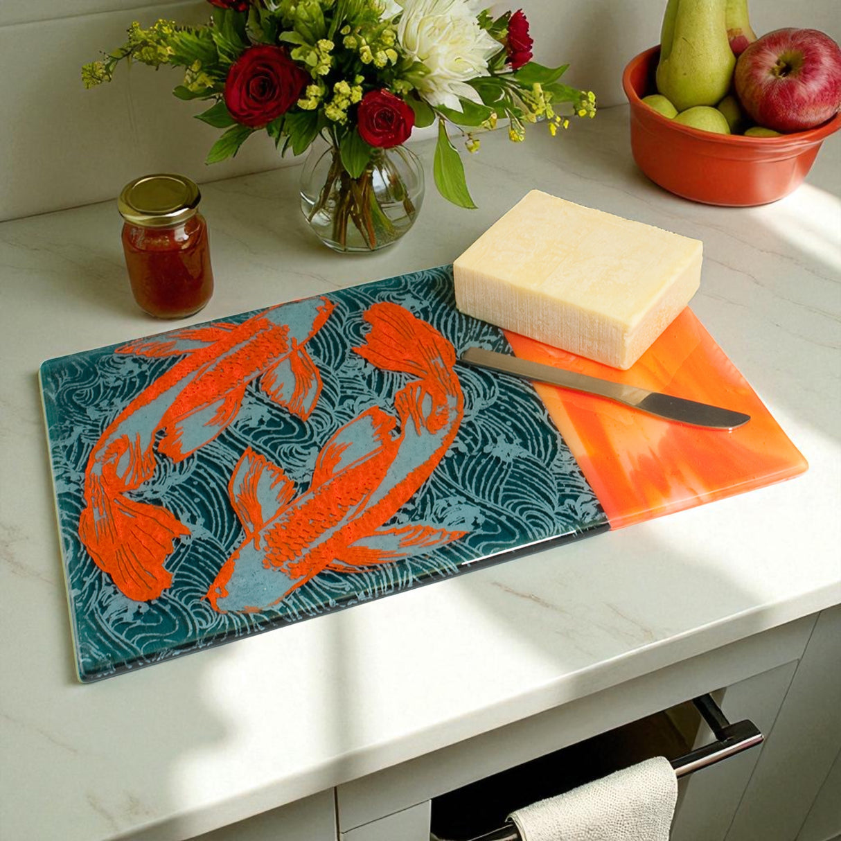 Koi 7x11" Fused Glass Cheese Plate