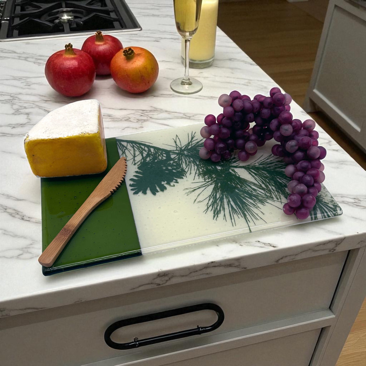 Pine Bough 7x11" Fused Glass Cheese Plate