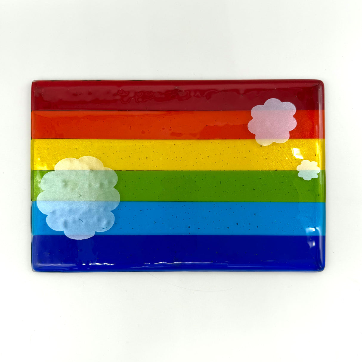 Rainbow Silver Lining 7x11" Fused Glass Cheese Plate